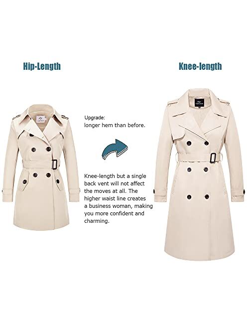 FARVALUE Women's Long Trenchcoat Double Breasted Trench Coat Water Resistant Classic Peacoat with Belt