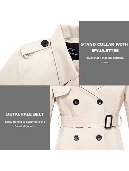 FARVALUE Women's Long Trenchcoat Double Breasted Trench Coat Water Resistant Classic Peacoat with Belt