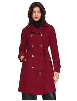 Women's Long Double Breasted Trench Coat with Belt Midi Length Overcoat