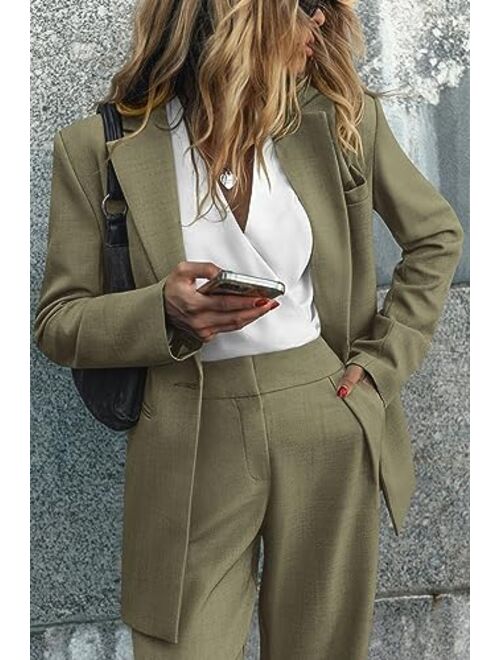 PRETTYGARDEN Women's Two Piece Outfits Oversized Blazer Jacket and Wide Leg Pants Pockets Business Casual Suit Sets
