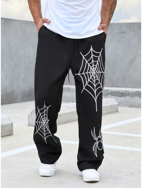 Manfinity EMRG Men Spider Web Print Drawstring Waist Straight Leg Pants
