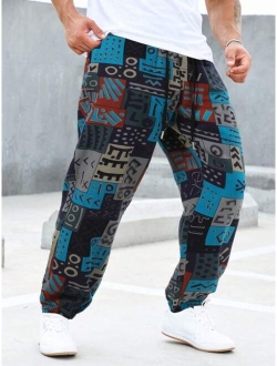 Manfinity RSRT Men Patchwork Print Drawstring Waist Pants
