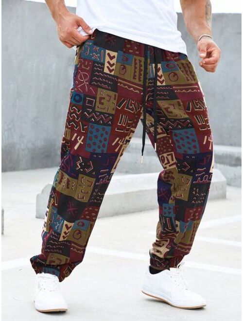 Manfinity RSRT Men Patchwork Print Drawstring Waist Pants