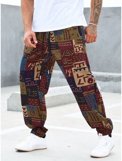 Manfinity RSRT Men Patchwork Print Drawstring Waist Pants