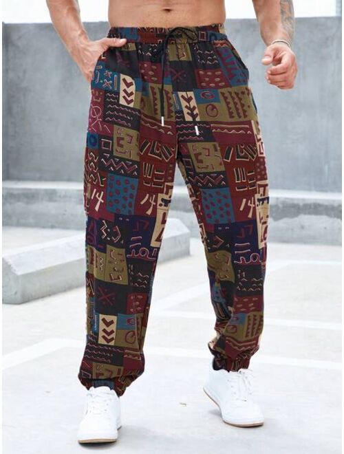 Manfinity RSRT Men Patchwork Print Drawstring Waist Pants