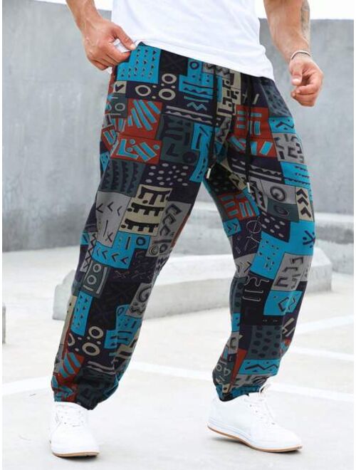 Manfinity RSRT Men Patchwork Print Drawstring Waist Pants