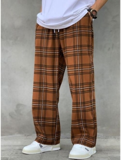 Manfinity Hypemode Men Plaid Print Drawstring Waist Pants