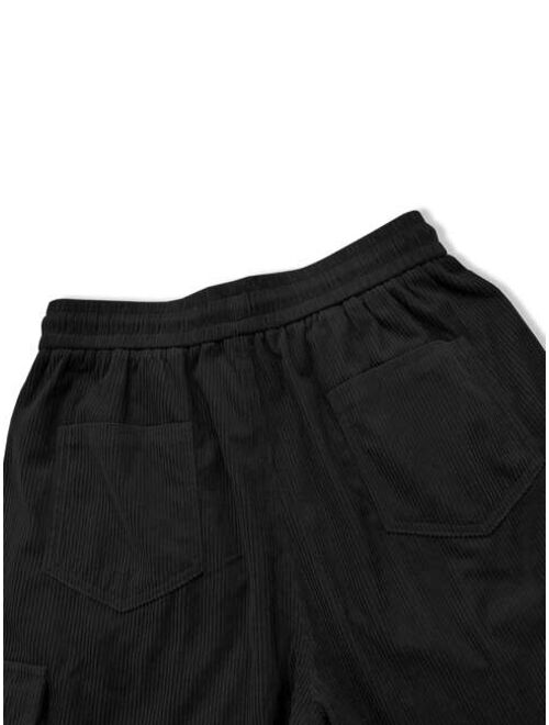 Manfinity EMRG Men Flap Pocket Side Drawstring Waist Corduroy Pants