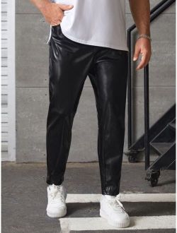 Extended Sizes Men Solid PU Leather Pants