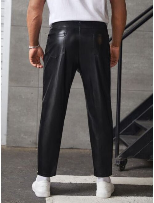 SHEIN Extended Sizes Men Solid PU Leather Pants