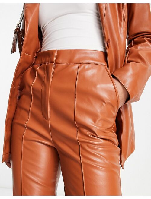 ASOS Tall ASOS DESIGN Tall leather look straight pants in rust brown