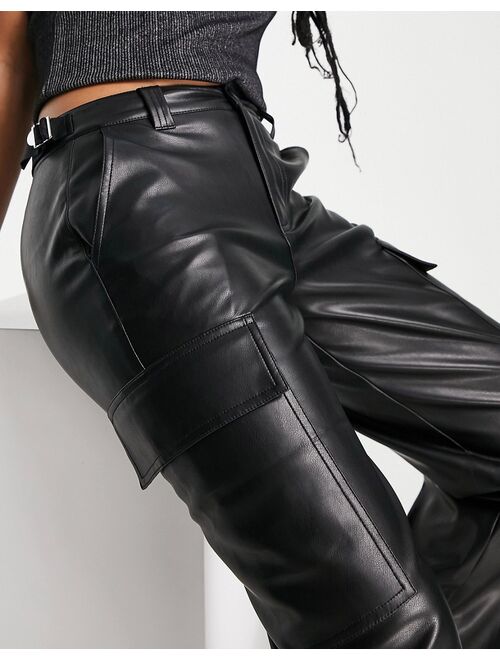 ASOS Petite ASOS DESIGN Petite faux leather cargo pants in black