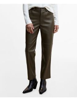 Women's Leather-Effect Straight Trousers