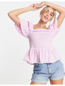 textured shirred top in pink