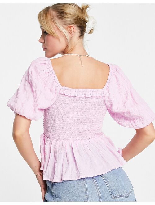New Look textured shirred top in pink