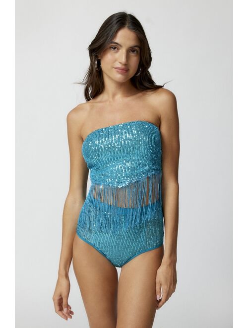 Urban outfitters EASTNWESTLABEL EastNWest Label UO Exclusive Sequin & Fringe Strapless Top
