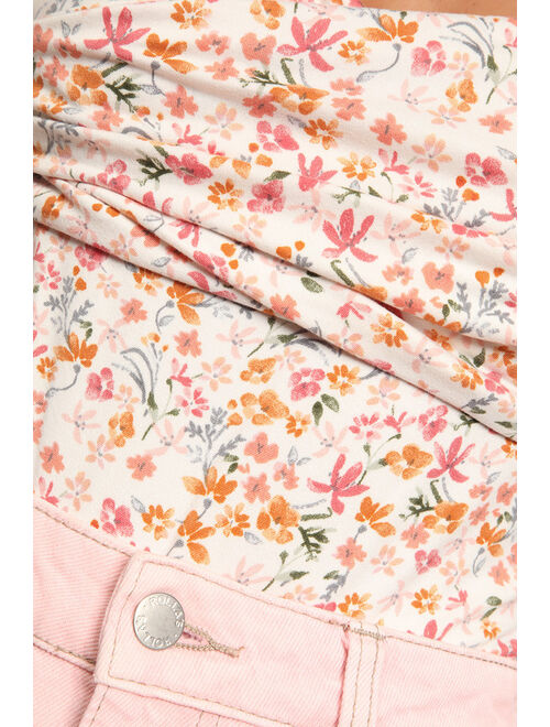 Lulus Sweetest Nature Ivory Floral Print Short Sleeve Bodysuit