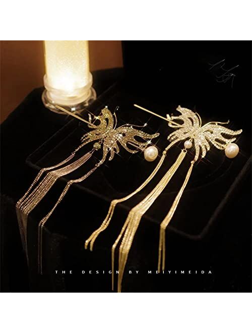 Bincout Meerore Metal Butterfly Hair Stick Pearl Hair Chopsticks Hair Clip Chignon Pin Hair Decor Hairpin Chinese Hair Accessories for Women Black