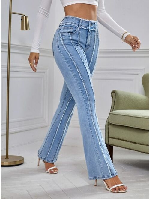 SHEIN Essnce Raw Cut Bootcut Leg Jeans