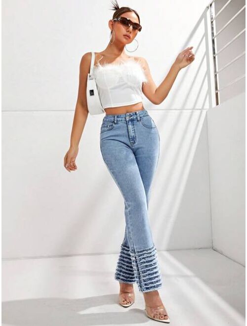 SHEIN ICON Raw Hem Flare Leg Jeans