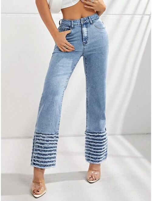 SHEIN ICON Raw Hem Flare Leg Jeans