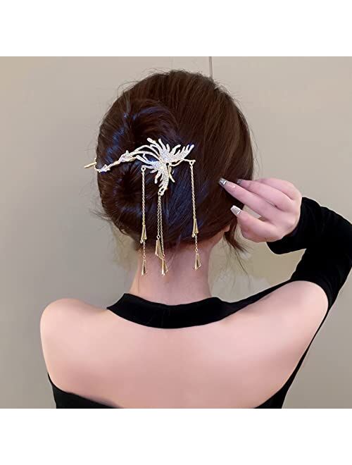 Kriccio Butterfly Hair Claw Clip, 2PCS Shark Clips Nonslip Hair Clamps Chinese Style Hanfu Hair Accessories for Women-B#1