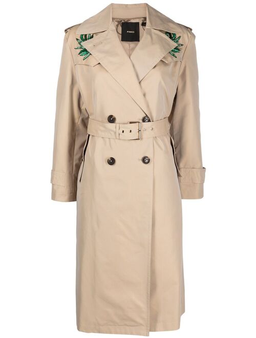 PINKO floral-embroidered trench coat
