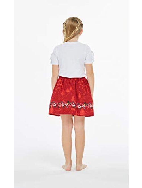 Hawaii Hangover Girl Print Skirt with Elastic Waist in Christmas Red with Floral