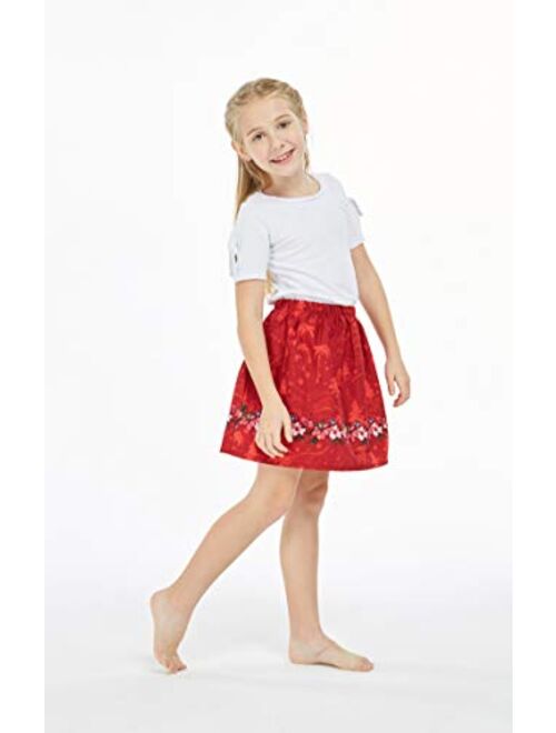 Hawaii Hangover Girl Print Skirt with Elastic Waist in Christmas Red with Floral
