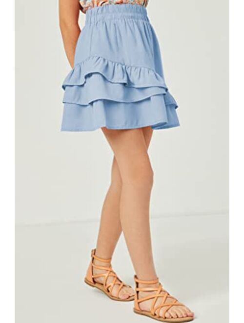 FSHAOES Girl's Layered Ruffled Asymmetric Hem Elastic Waist Mini Skirt Summer 4-14 Years