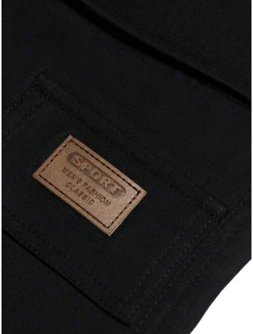 Manfinity EMRG Men Letter Patched Detail Flap Pocket Side Drawstring Waist Cargo Pants