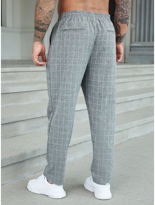 Extended Sizes Men Grid Print Drawstring Waist Pants