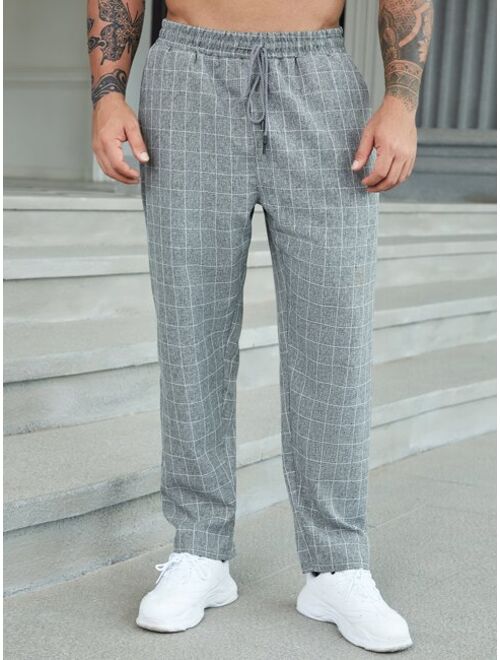 Extended Sizes Men Grid Print Drawstring Waist Pants