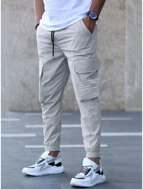 Manfinity Homme Men Slogan Graphic Flap Pocket Drawstring Waist Cargo Pants