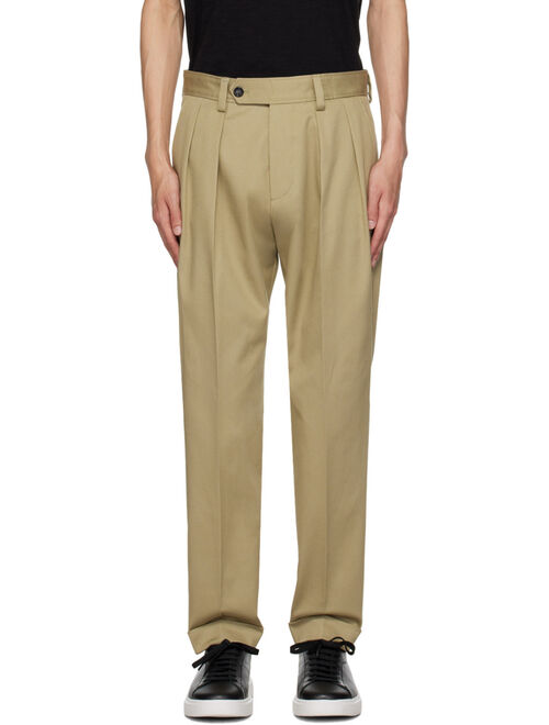 BOSS Khaki Pleated Trousers