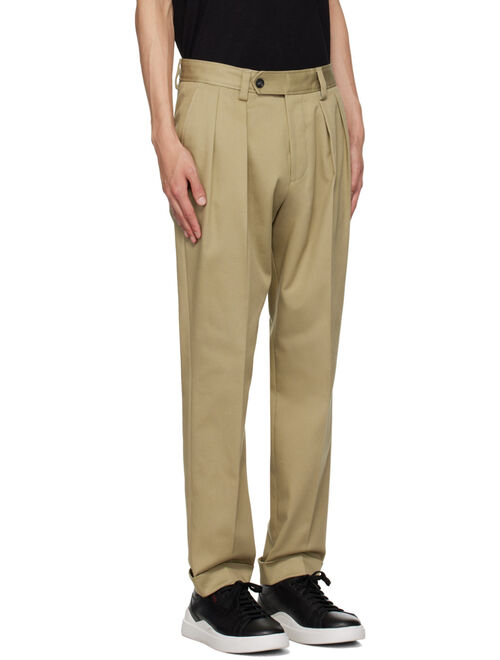 BOSS Khaki Pleated Trousers