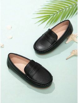 Comfortable Car Line Children's Flat Shoes For Boys, Lychee Pattern Pressed Flower Flat Loafers