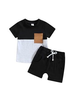 LIOMENGZI Infant Baby Boys Summer Color Block Clothes Sets Outfits Short T Shirt Elastic Striped Shorts Set Toddler Clothes