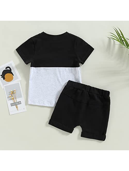 LIOMENGZI Infant Baby Boys Summer Color Block Clothes Sets Outfits Short T Shirt Elastic Striped Shorts Set Toddler Clothes