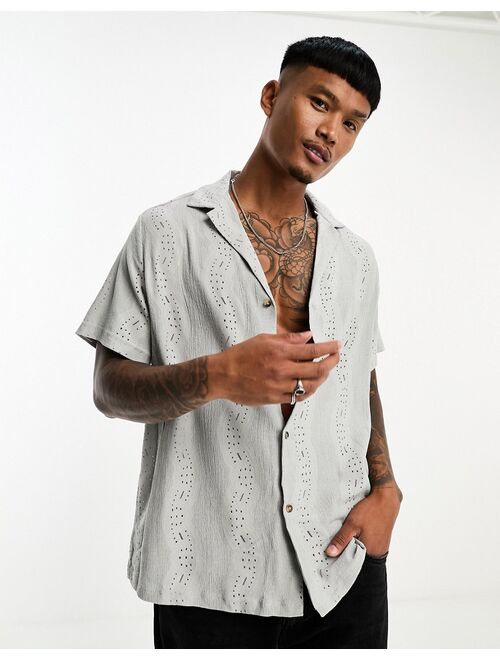 ASOS DESIGN relaxed revere shirt in gray wave texture