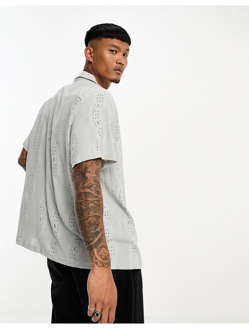 ASOS DESIGN relaxed revere shirt in gray wave texture