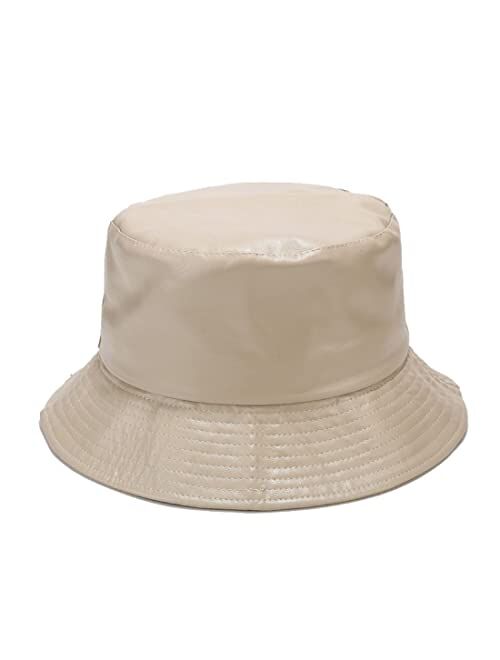 Goodxing Unisex Retro Fashion Leather Black Bucket Hat Reversible Fishing Hat Trendy Sun Hat for Men Women56-58CM