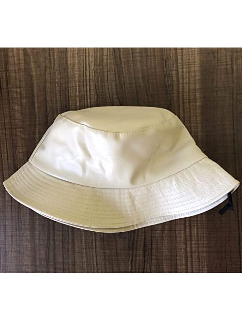 Goodxing Unisex Retro Fashion Leather Black Bucket Hat Reversible Fishing Hat Trendy Sun Hat for Men Women56-58CM