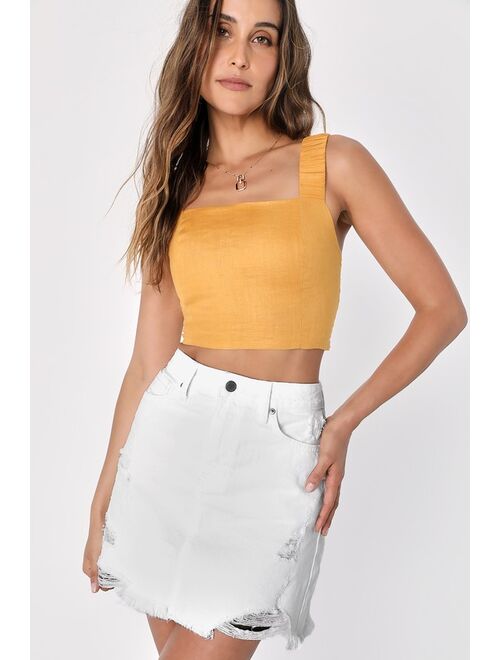 Just Black Babe Status White Denim Distressed Mini Skirt