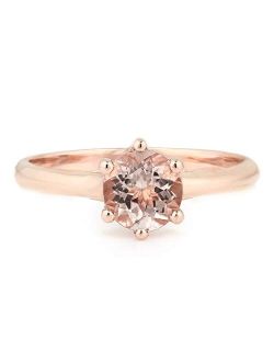 GNGJewel Morganite Collection Natural 6mm Round Moragnite Solitaire Engagement Ring in 10K Rose Gold