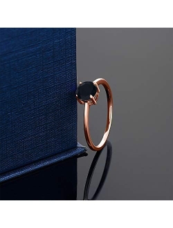 Gem Stone King 10K Rose Gold Black Onyx Solitaire Engagement Ring For Women (0.80 Cttw, Gemstone Birthstone, Available In Size 5, 6, 7, 8, 9)