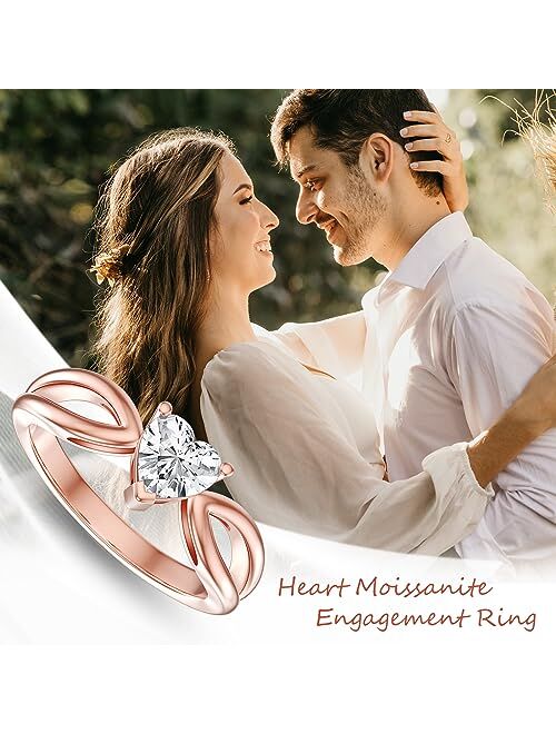 DIYA Rose Gold Moissanite Heart Engagement Rings for Women Sterling Silver Moissanite Diamond Promise Rings Heart Wedding Rings Anniversary Christmas Birthday Jewelry Gif