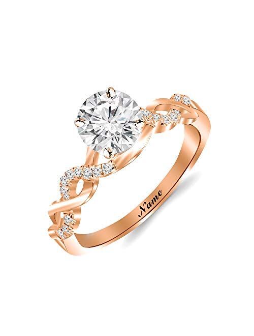 SISGEM 14K Gold Wedding Ring for Women,Split Shank Pave Set 1.3 Carat(cttw) Moissanite Engagement Ring With Engraved Name,Wedding Anniversary Size 5-11
