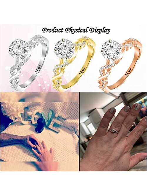 SISGEM 14K Gold Wedding Ring for Women,Split Shank Pave Set 1.3 Carat(cttw) Moissanite Engagement Ring With Engraved Name,Wedding Anniversary Size 5-11