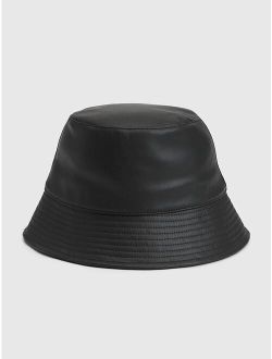 Women's Black Faux-Leather Bucket Hat